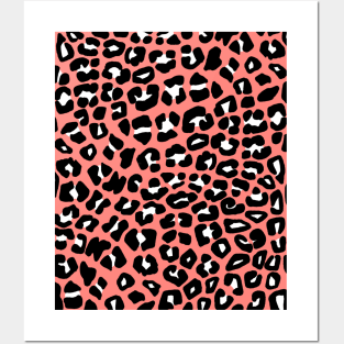 Leopard Print Pattern in Coral and Black Posters and Art